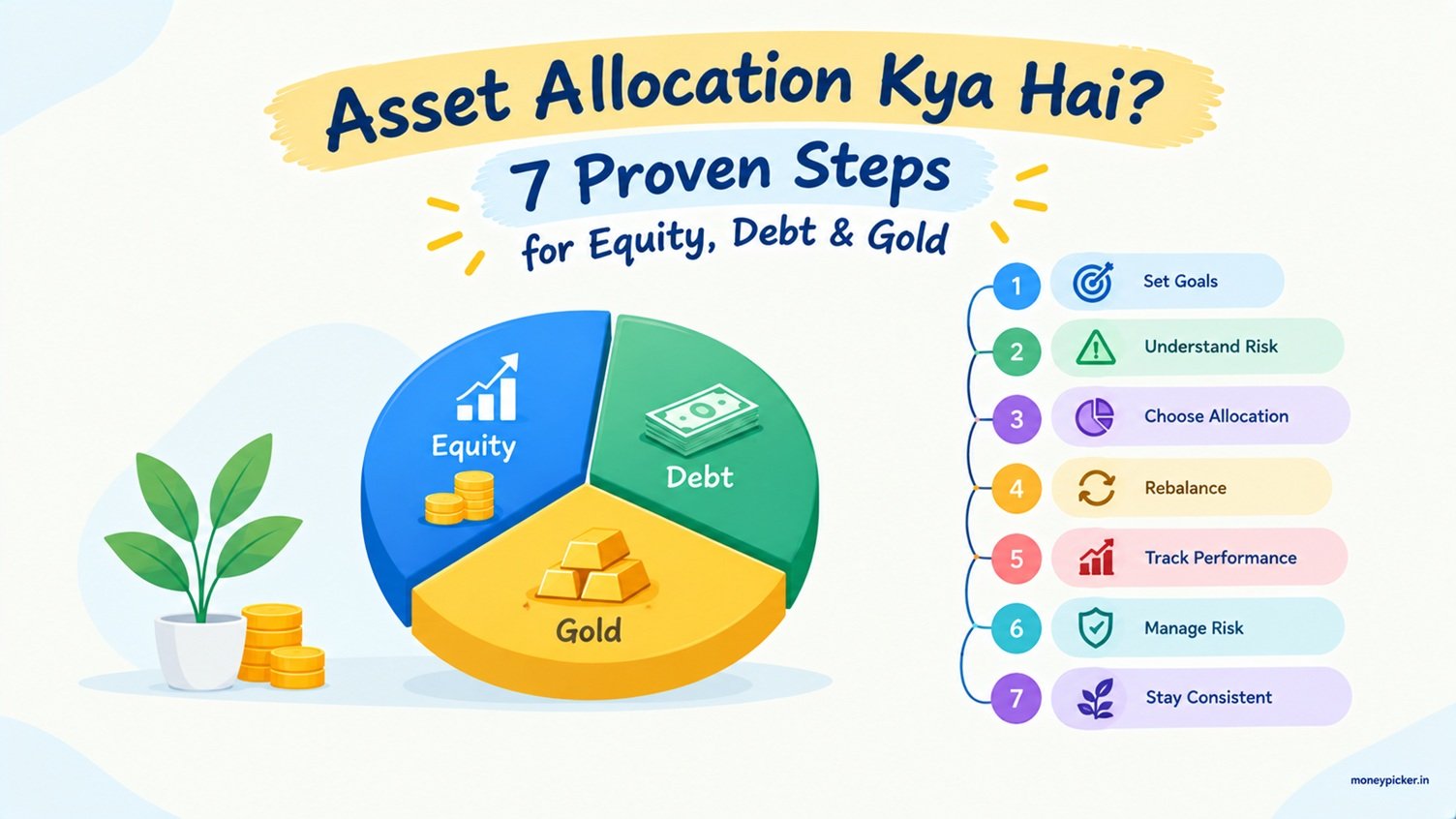Asset allocation kya hai: equity, debt aur gold ka donut chart