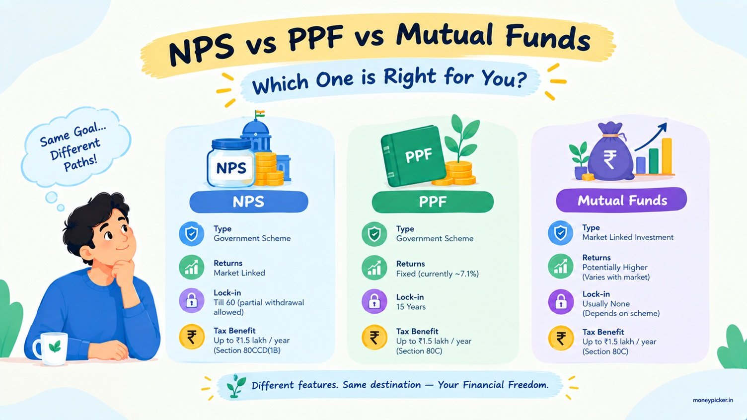 NPS vs PPF vs mutual funds comparison