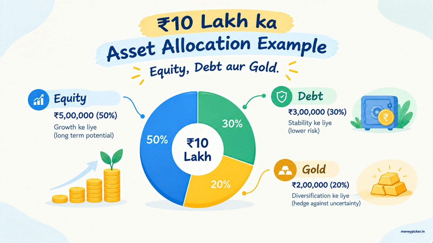 ₹10 lakh ka asset allocation example: equity, debt aur gold
